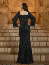 Polka Dots Square Neck Sequin Prom Dress